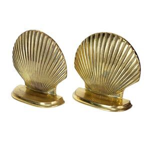 MCM Vintage Hollywood Regency Gold Nautical Clam Shell Solid Brass Bookends